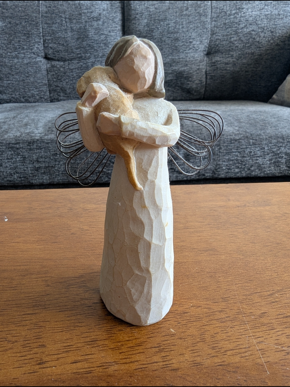 Willow Tree "Angel Of Friendship" Cream and Gold Angel Figurine Holding a Dog
